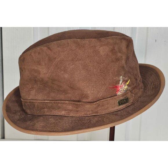 Vintage London Fog Suede Leather Brown Fedora Hat Gentlemen Classic Men's Med 7 - Picture 2 of 8